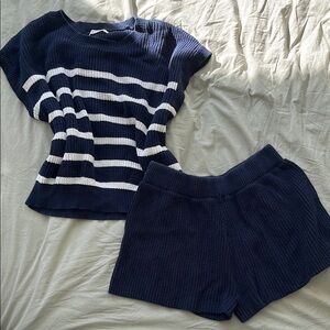 Moon & Madison Navy and White Striped Knit Set